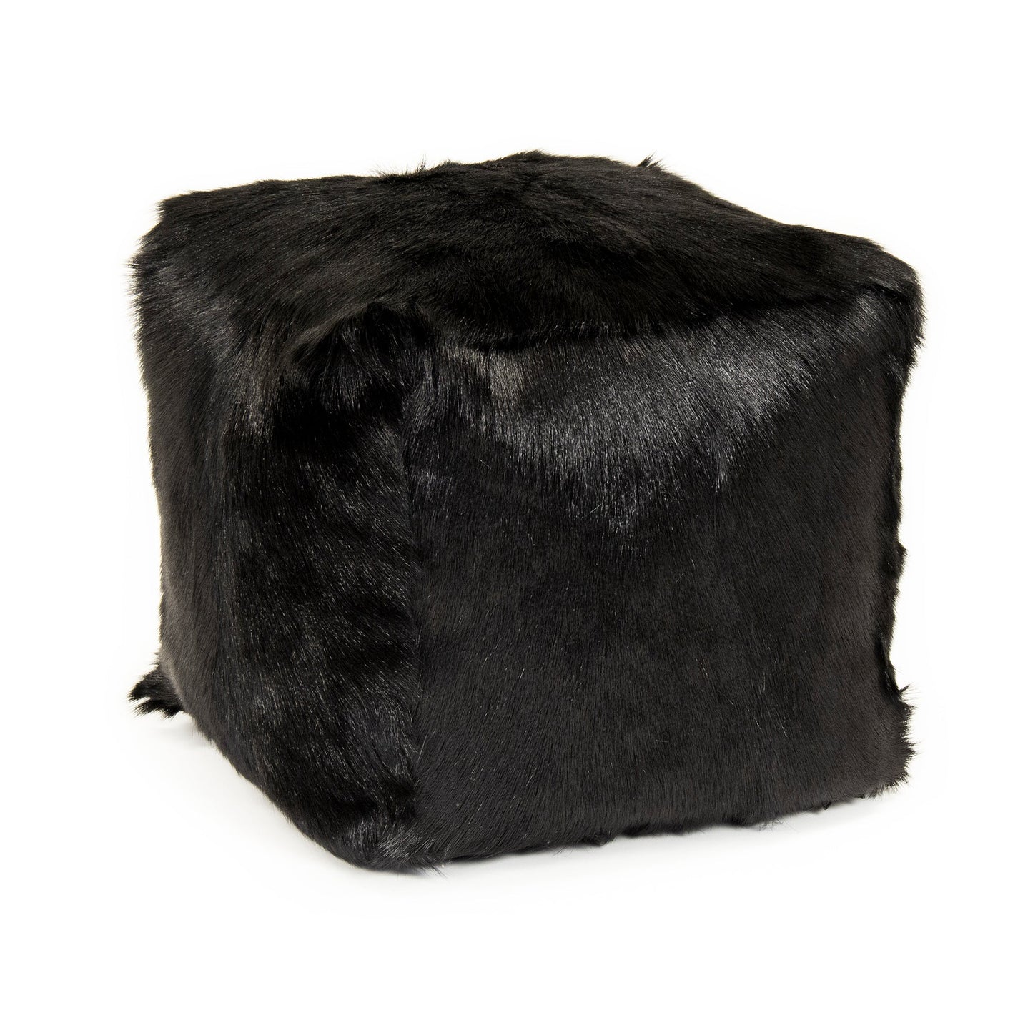 22" x 22" Tibetan Black Goat Fur Pouf