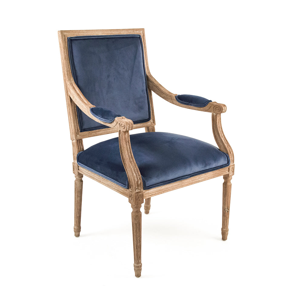Blue Velvet Louis Arm Chair