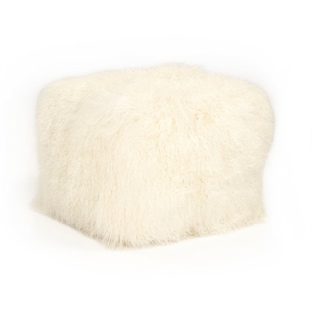 24" x 24" Tibetan Ivory Lamb Fur Pouf