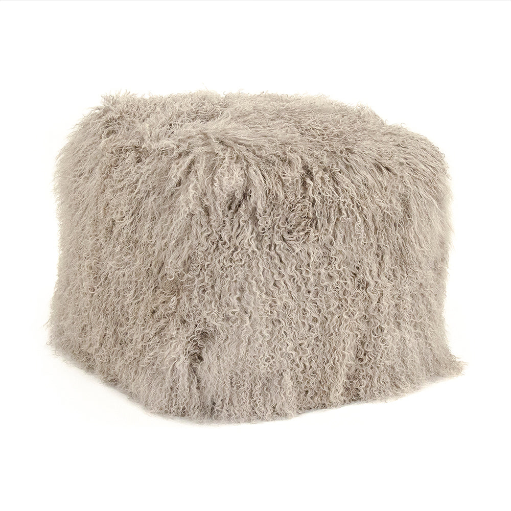 24" x 24" Tibetan Light Grey Lamb Fur Pouf
