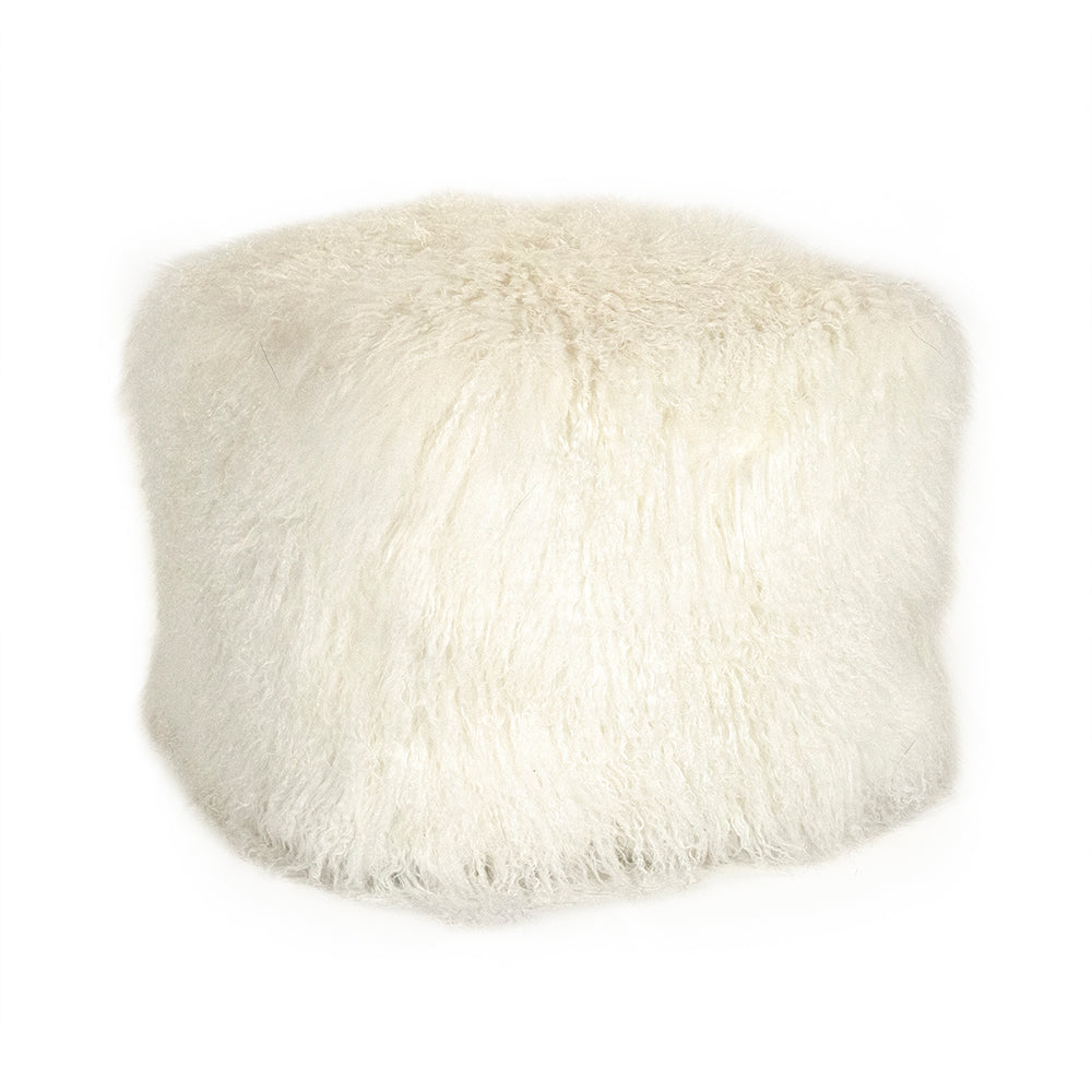 24" x 24" Tibetan White Lamb Fur Pouf