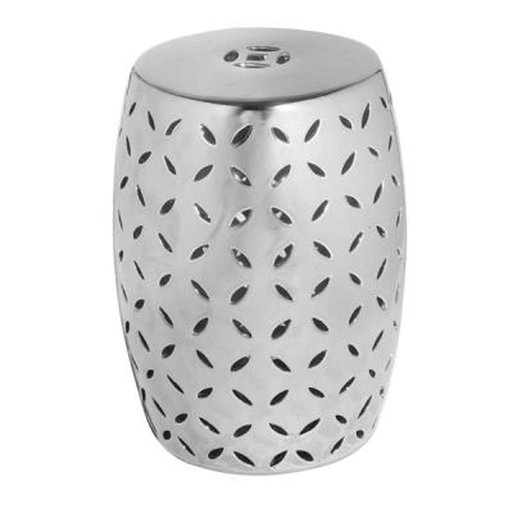 Coin-Cut Carved Garden Stool, Silver