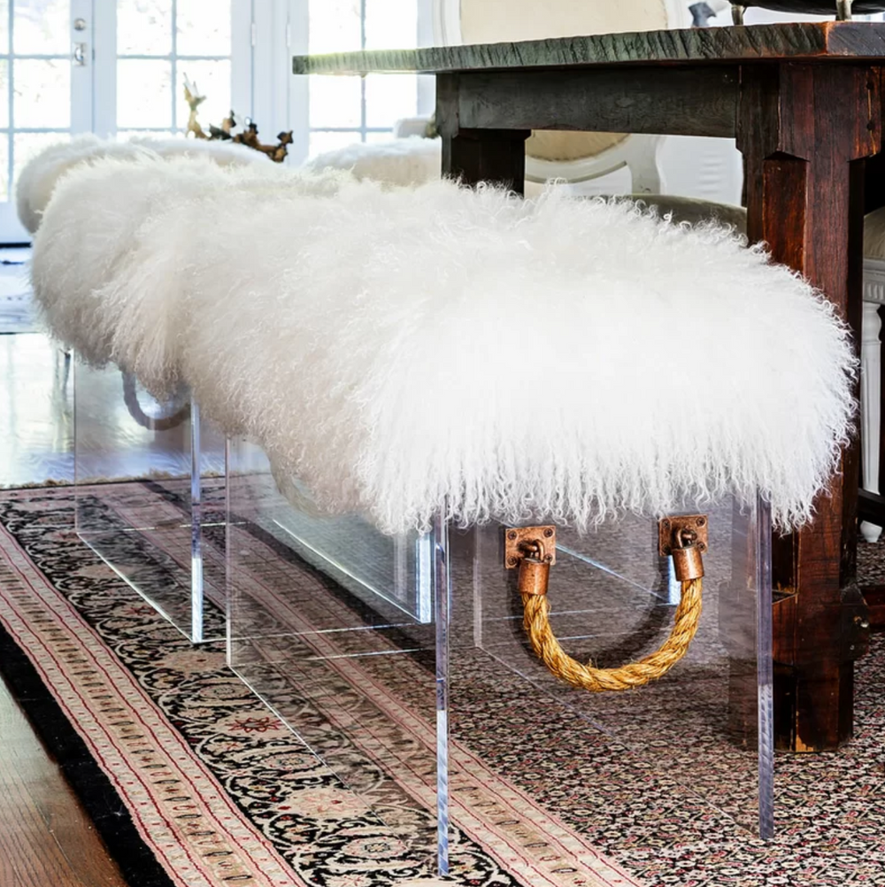 Jamie Dietrich Skinny Bella Acrylic Bench in Tibetan Fur