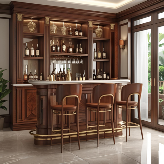 Luxurious Classic Home Bar & Back Bar Set | Solid Wood & Marble Entertainment Hub