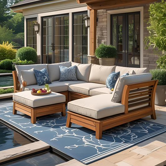 Luxury Teak Outdoor Sectional Sofa with Cushions & Ottoman | Modern Patio Lounge Set