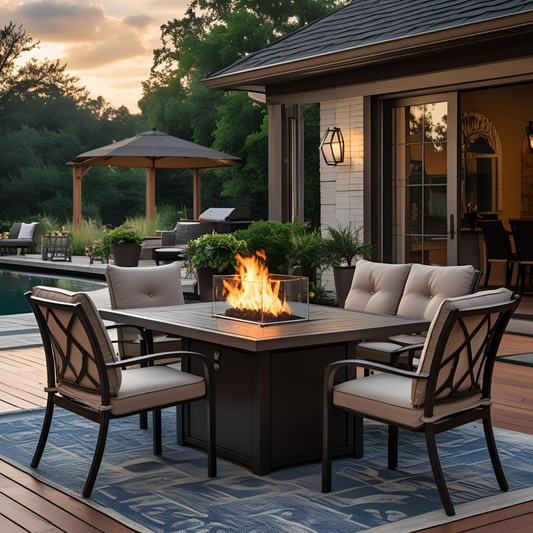 Modern Outdoor Fire Pit Dining Set | 5-Piece All-Weather Table & Chairs