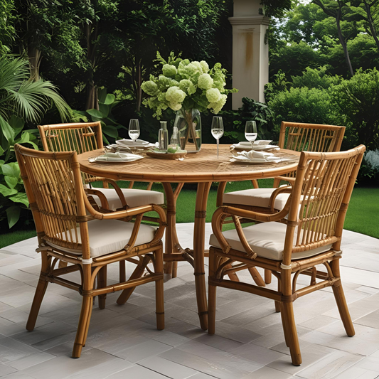 Bamboo Outdoor Dining Set | 5-Piece Tropical Inspired Table & Chairs