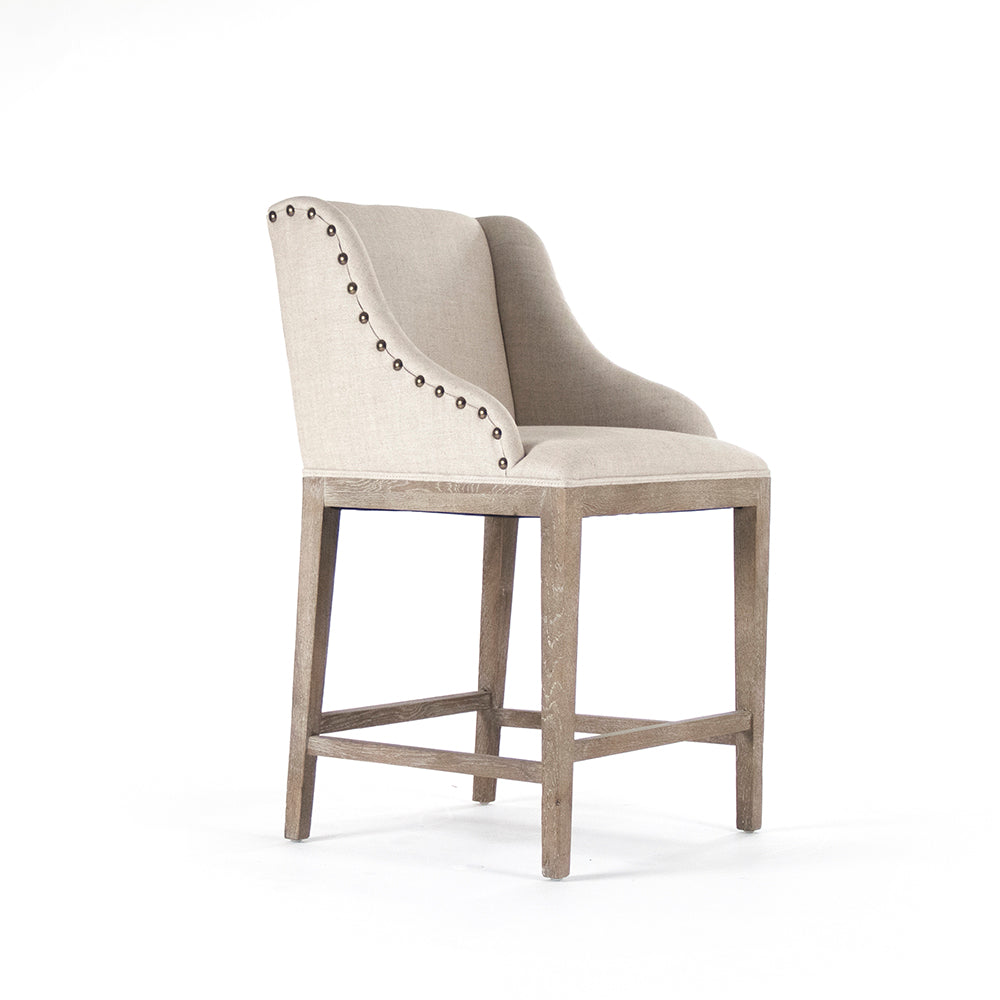 Connor Counter Stool - Gray Oak Legs - Linen Fabric