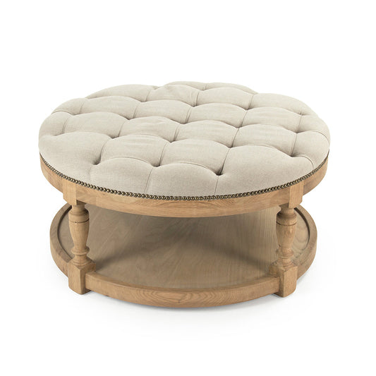 Tammy Oak Round Tufted Ottoman